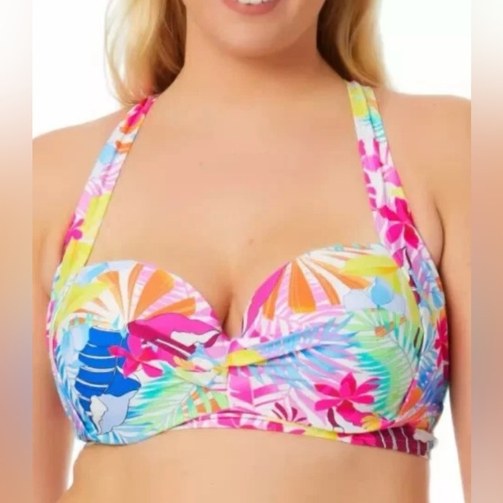 California Waves Tropical Bikini Top White Plus Size Size 2 (20/22) Colorful